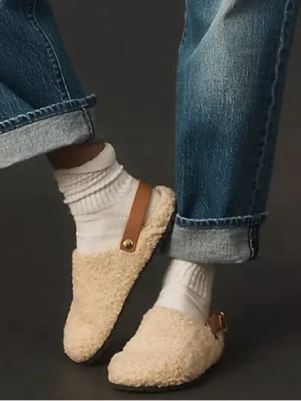 Anthropologie Pilcro Faux Shearling Clogs Beige Tan Leather Slippers Fleece US 9 - Picture 3 of 9